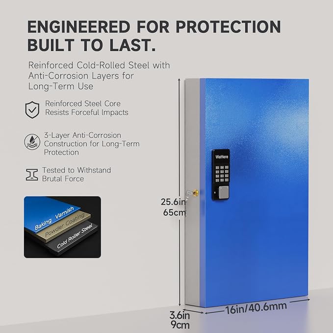 WeHere 96 Key Lock Box Wall Mount, APP Bluetooth/One Time Password/Wi-Fi - Image 2