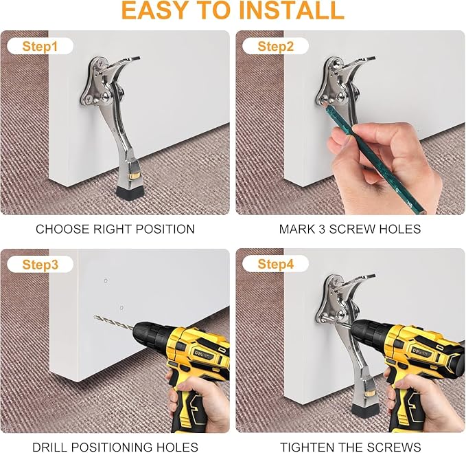 6 Packs Heavy Duty Kickdown Door Stopper, One Touch Adjustable Kickdown Door - Image 7
