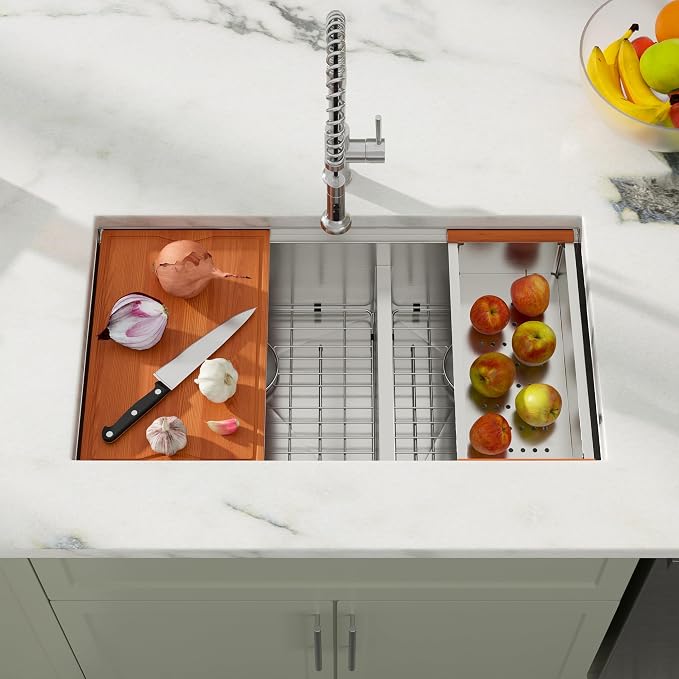Dcolora 33 Inch Double Bowl Kitchen Sink Undermout Workstation 16 Gauge - Image 3