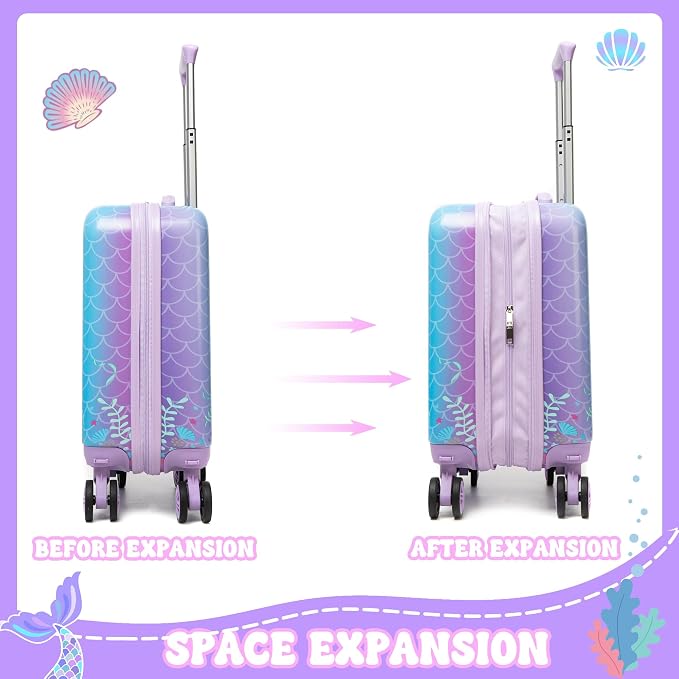 Cute Mermaid Kid’s Luggage Set 5 Piece Suitcase Set 16’’ Hardside Luggage - Image 3