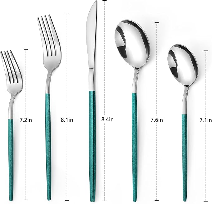 Mirror Silver Green Silverware Set, 20-Piece Stainless Steel Flatware Set - Image 2