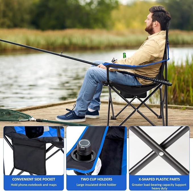 EMERIT 2 Pack Oversized Padded Camping Chair, 350LB Heavy Duty Quad Fold Chair - Image 4