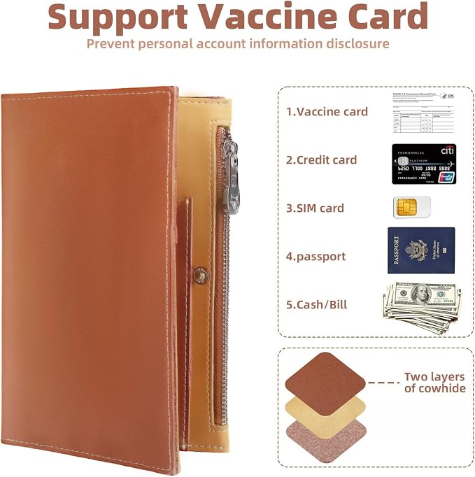 Genuine Leather Travel Passport Wallet, Slim RFID Blocking Holder - Image 4