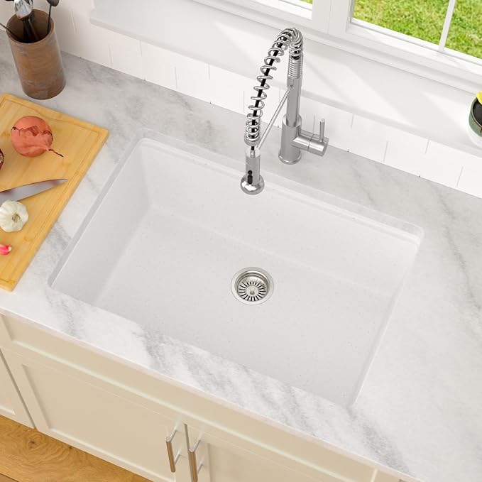 Dcolora 28 Inch White Undermount Kitchen Sink Workstation Single Bowl Modern - Image 8