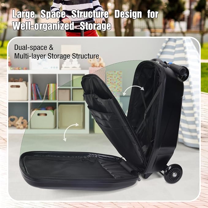 20" Scooter Suitcase for Kids, 2-in-1 Ride On Luggage - Image 2