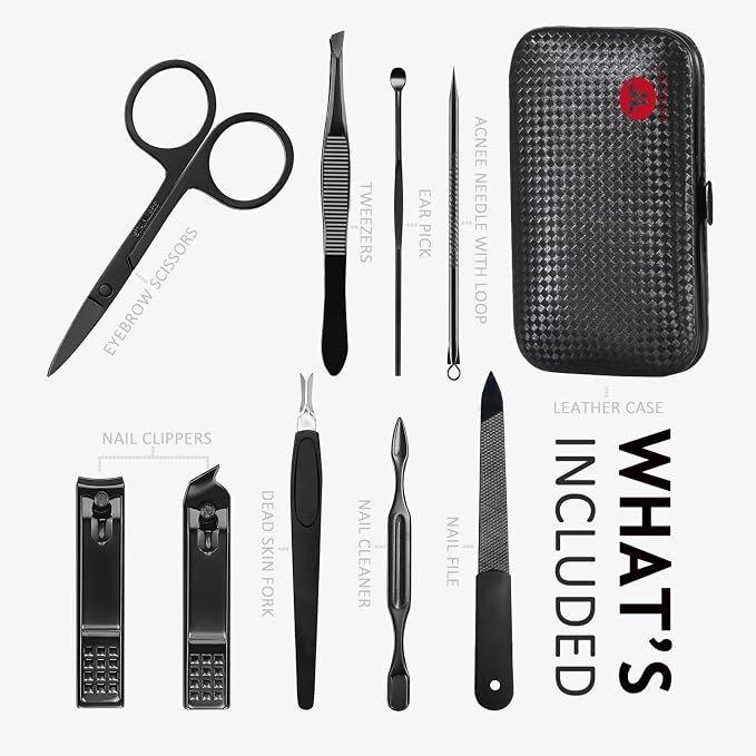 Manicure Set 9 in 1 Stainless Steel, Nail Clippers Scissors Pedicure Tools Kit - Image 2