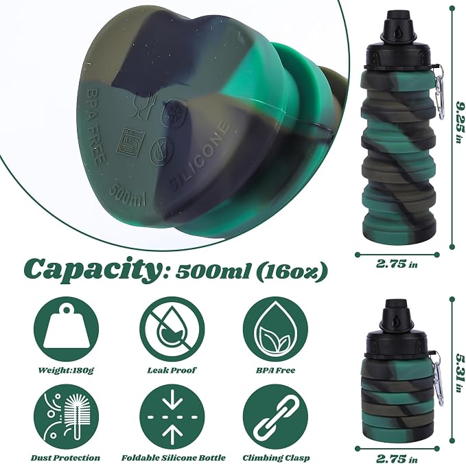 Collapsible Water Bottle for Adults, Reusable Silicone Foldable Water Bottles - Image 3
