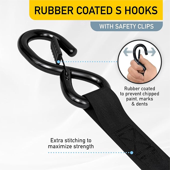 AUGO Self-Locking Retractable Ratchet Straps | 4 Heavy Duty Self-Tensioning - Image 3