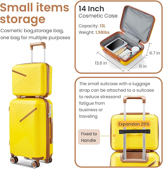 Campfun Luggage Sets 4 Piece, Expandable Carry On Luggage Set Hardshell PP - Image 3