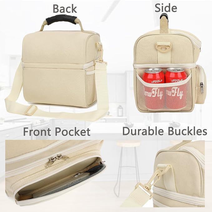 FlowFly Double Layer Cooler Insulated Lunch Bag Adult Lunch Box Large Tote Bag - Image 5