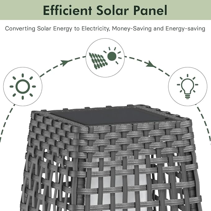 Grand patio Outdoor Floor Lamp Solar Powered Lantern Water-Resistant Wicker - Image 6