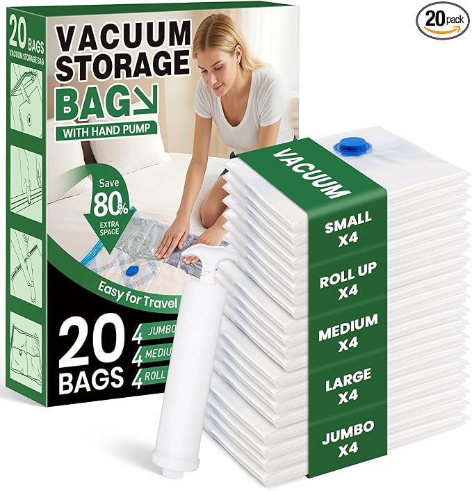 Vacuum Storage Bags, Comforters, Pillows-4 Jumbo+4 Large+4 Medium+4 Small+4 by FUNFERY