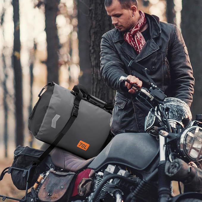 Waterproof Duffel Bag, 70L Roll-top Motorcycle Dry Bag - Image 8