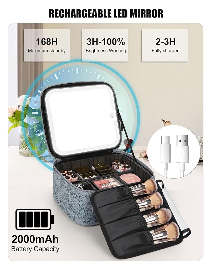 Relavel Travel Makeup Bag With LED Mirror - Image 6