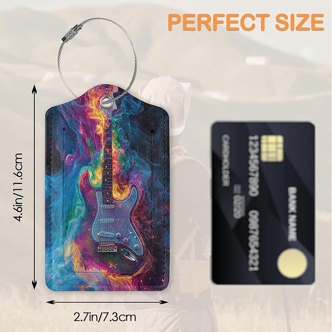 Electric Guitar Neon 3 PCS PU Leather Luggage Tags - Image 2