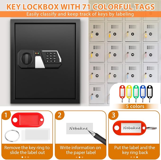 71 Keys Fireproof Key Lock Box, Anti-Theft Key Box Wall Mount - Image 9