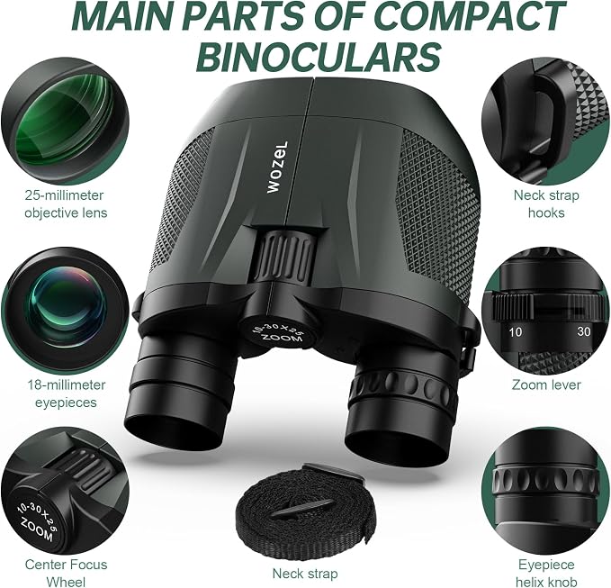 10-30x25 Compact Binoculars for Adults & Kids: Wozel Large Eyepiece Waterproof - Image 6