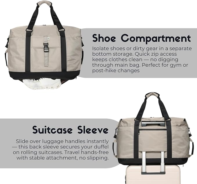 SUNNY BIRD Duffel with Utility Pouch, 40L Weekender Overnight Bag with Shoe - Image 9