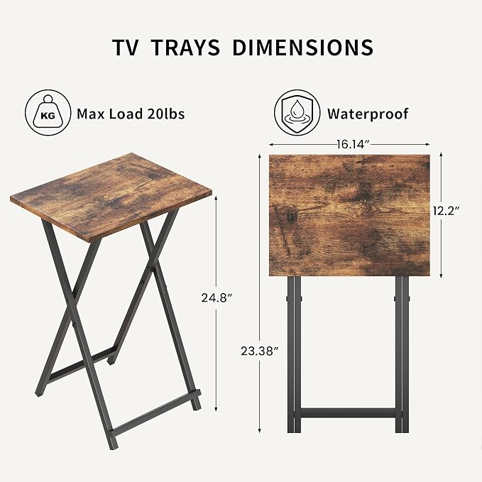 Foldable TV Trays, Small Folding Table, TV Trays Set of 2, TV Dinner Tray - Image 3