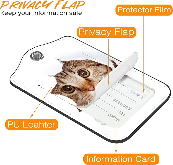 2 Pack Luggage Tag for Suitcase Cat and Butterfly in Hole Leather Travel Cruise - Image 3