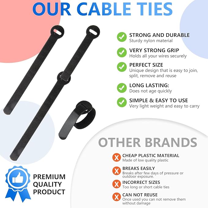 100 x Colourful Reusable Cable Ties, Cable Straps, Adjustable Cable Ties - Image 3