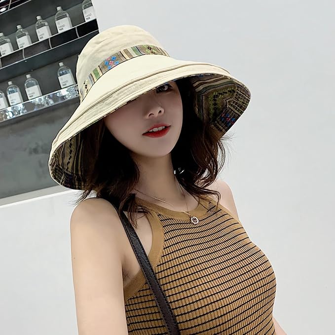 Women Wide Brim Sun Hats Metal Wired Edge Summer UV Protection Beach Fishing Hat - Image 3