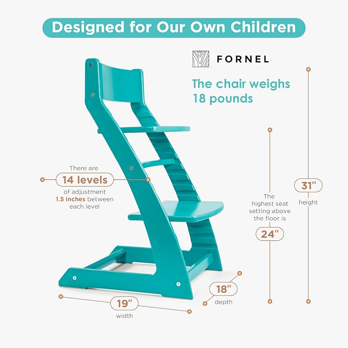FORNEL Modern Wooden High Chair in Turquoise | The Adjustable Grow-with-Me Chair - Image 2