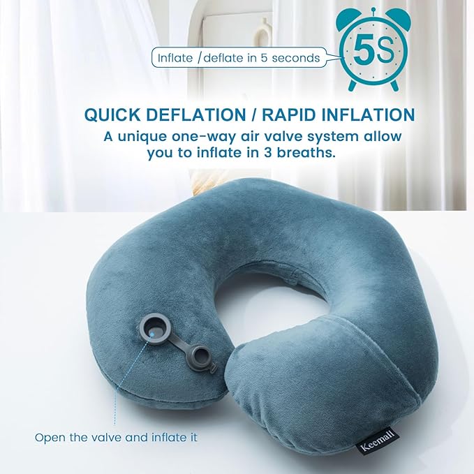 Inflatable Travel Neck Pillow for Airplane Train Car Washable Pillowcase U - Image 3