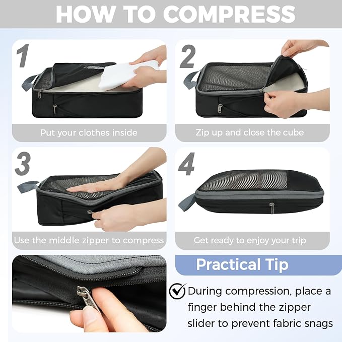 BAGAIL 4 Set/6 Set/8 Set Compression Packing Cubes Travel Accessories - Image 4