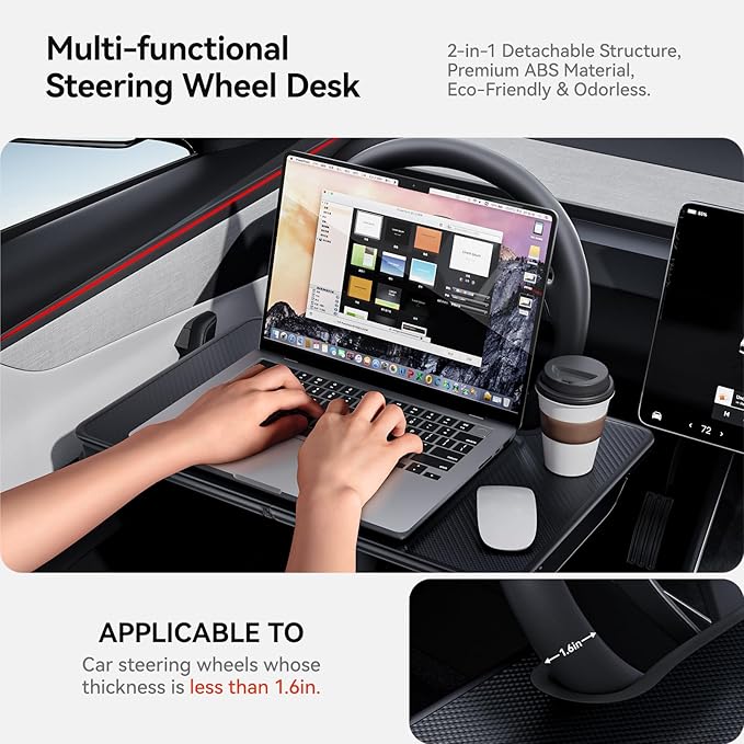 YONZEE 2-in-1 Car Steering Wheel Desk Tray & Car Seat Gap Filler Organizer – - Image 5