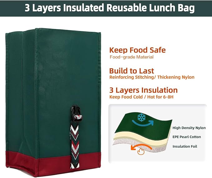 SUNNY BIRD Insulated Lunch Bag Rolltop Lunch Box Tote Bag - Image 4