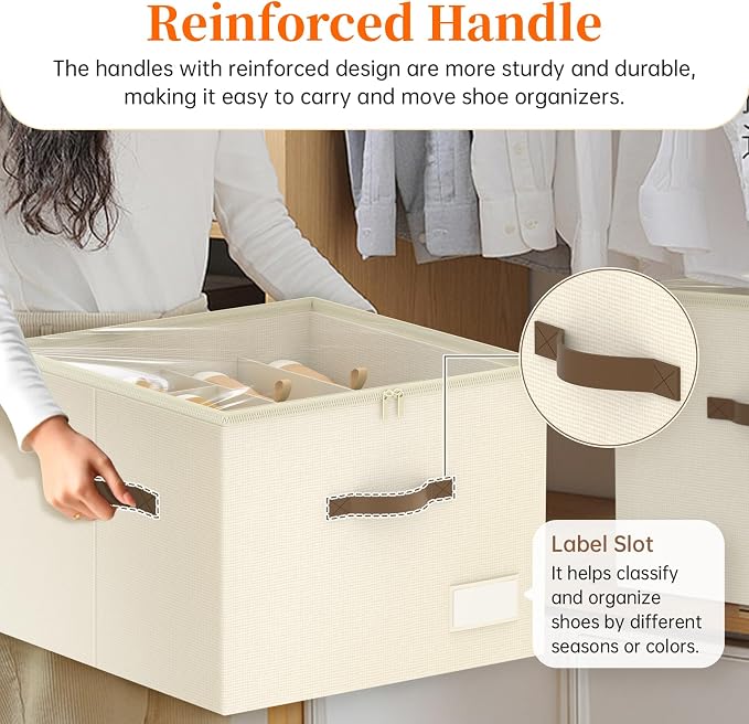 3 Pack Shoe Organizer for Closet, Foldable Shoe Storage Containers, Fits 24-48 - Image 5