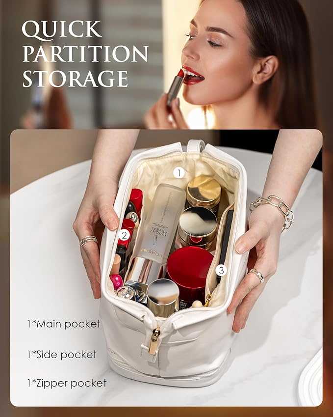 Personalized Makeup Bag, Monogrammed Gifts, Initial Double Layer Cosmetic Bag - Image 3