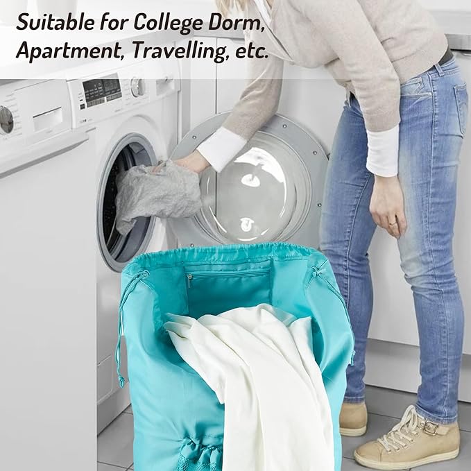Backpack Laundry Bag with Straps and Detergent Holder, Clothes Laundry Backpack - Image 7