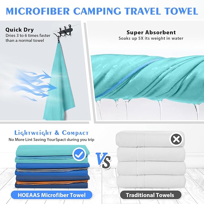 HOEAAS 2 Pack Microfiber Camping Towels, Quick Dry Towel, Super Absorbent Ultra - Image 5