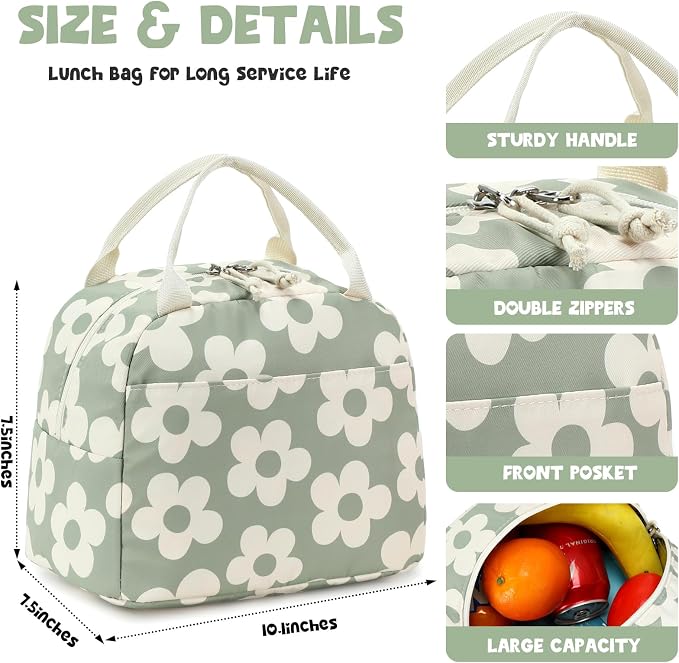 Bluboon Lunch Bag for Women Men Cute Corduroy Lunch Tote Bags Reusable - Image 5