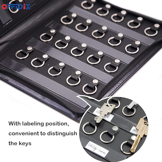 OFFIDIX Large Zippered Key Case, Leather Portable Key Cabinet, 40 Key Hooks Key - Image 5