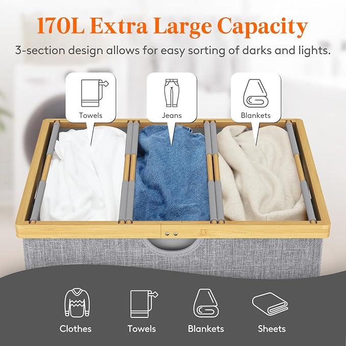Lifewit 170L Triple Laundry Hamper - Image 2