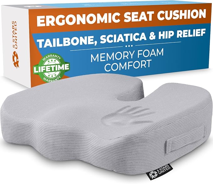 5 STARS UNITED Seat Cushion for Tailbone Pain Relief – Memory Foam Cushion for by 5STARSUNITED