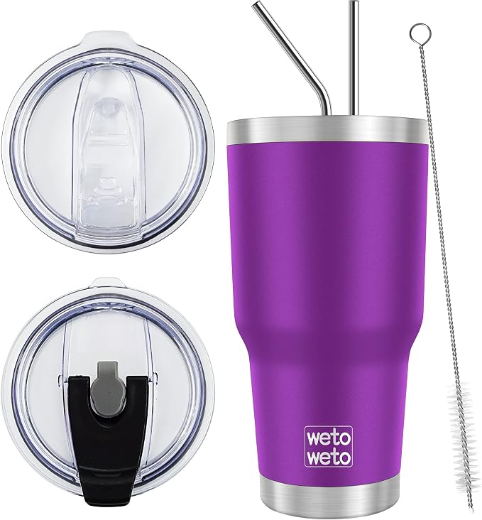 WETOWETO 30 oz Tumbler with 2 Lids and 2 Straws, 18/8 Stainless Steel Vacuum by Wetoweto