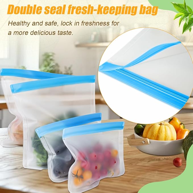 30 Pack Reusable Silicone Food Storage Bags, 4 Size Leak proof Dishwasher Safe - Image 7