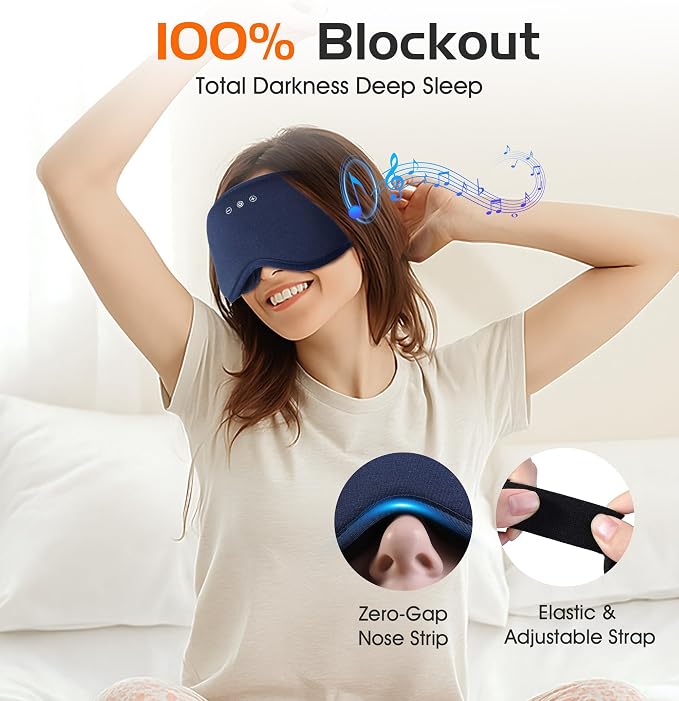 Bluetooth Sleep Mask with 2 Removable 3D Contoured Cup, Bamboo Cotton Sleeping - Image 6