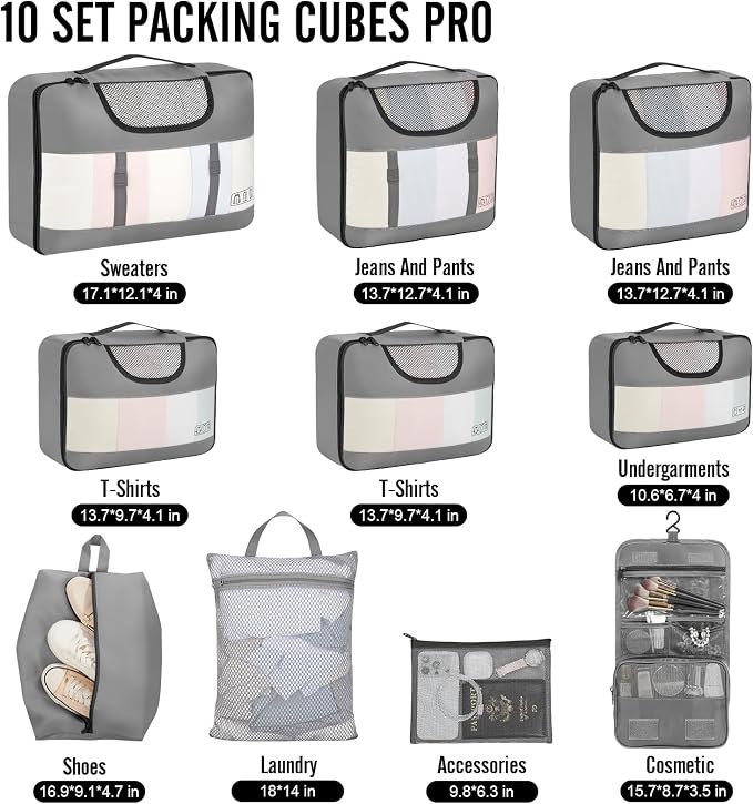 Veken 10 Set Packing Cubes for Travel Essential, Suitcase Organizer Bags in 4 - Image 2