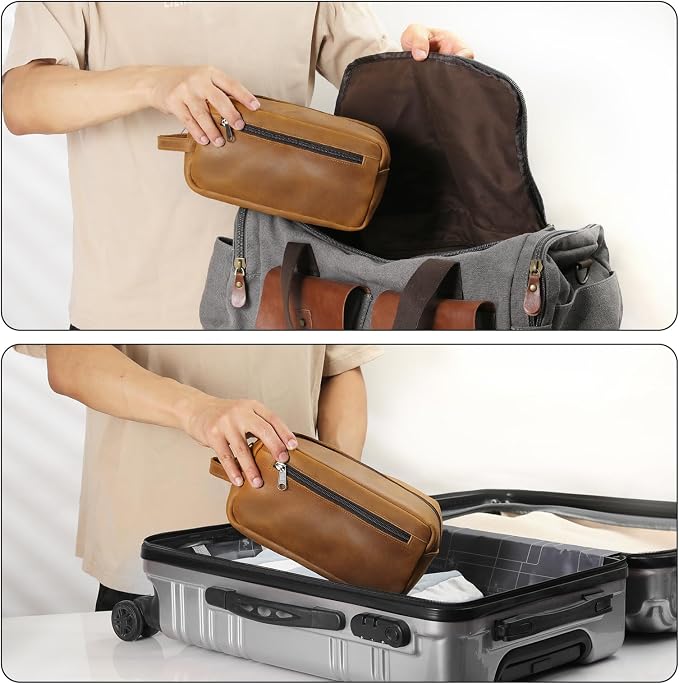Ringsun Genuine Leather Toiletry Bag, Hanging Makeup Bag - Image 7