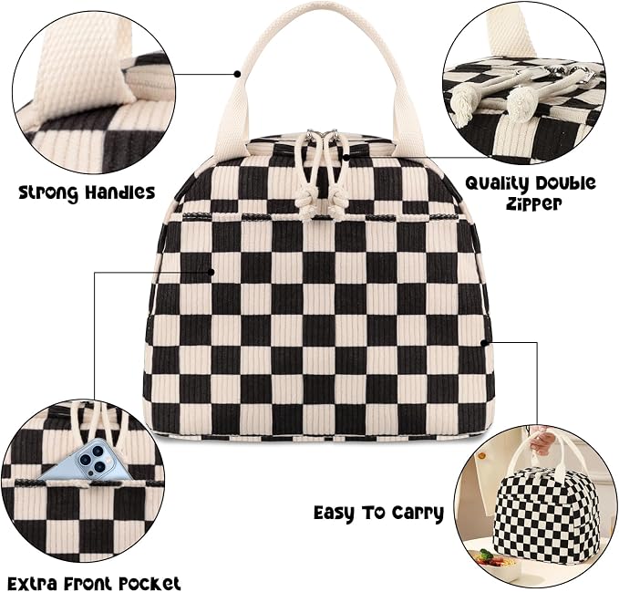 Bluboon Lunch Bag for Women Men Cute Corduroy Lunch Tote Bags Reusable - Image 2