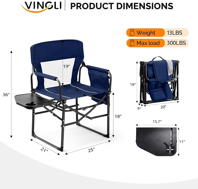 VINGLI Camping Chairs, Directors Chair, Camping Chair - Image 6