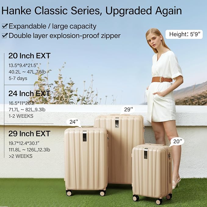 Hanke Expandable Hard Shell Luggage Sets 2 piece Carry on Luggage - Image 2