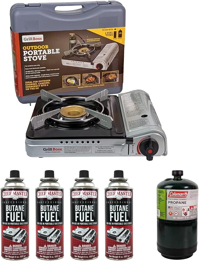 Dual Fuel Portable Stove Combo, Dual Fuel Butane & Propane Stove, 12K BTU by ChefMasterProfessional