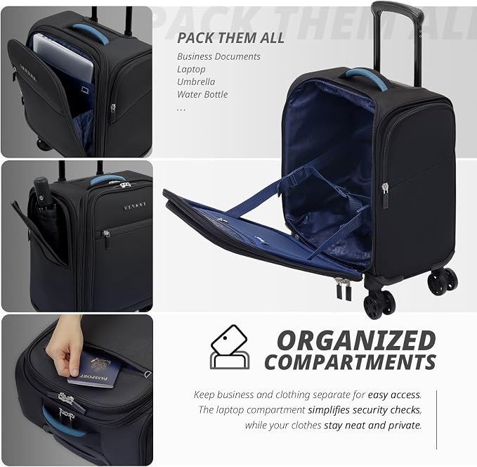 Verage Under Seat Luggage with Wheels, Softside Small Suitcase Spinner Carry On - Image 4