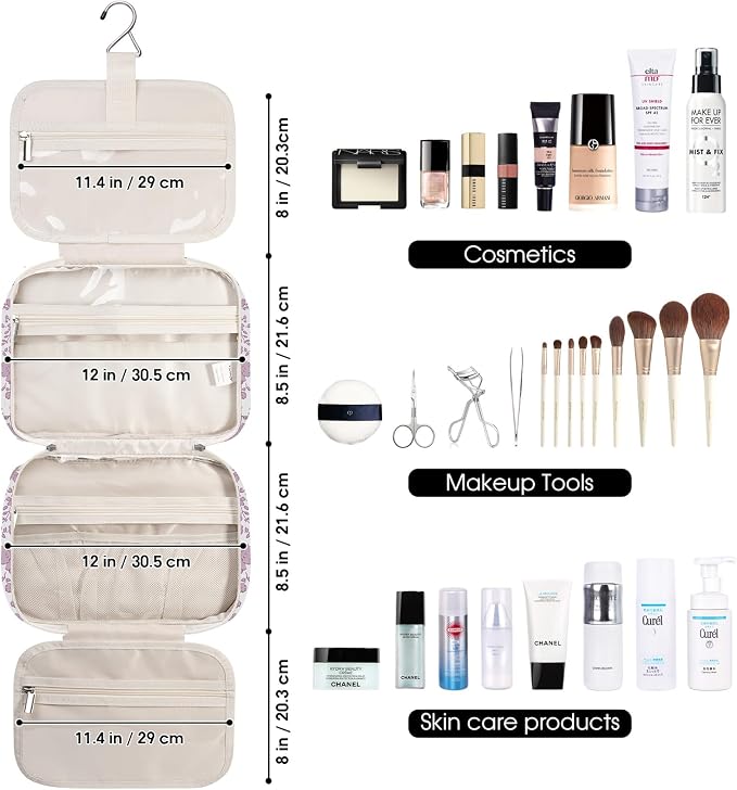 Travel Toiletry Bag for Women Large Hanging Makeup Bag Organizer Toiletries Bag - Image 8